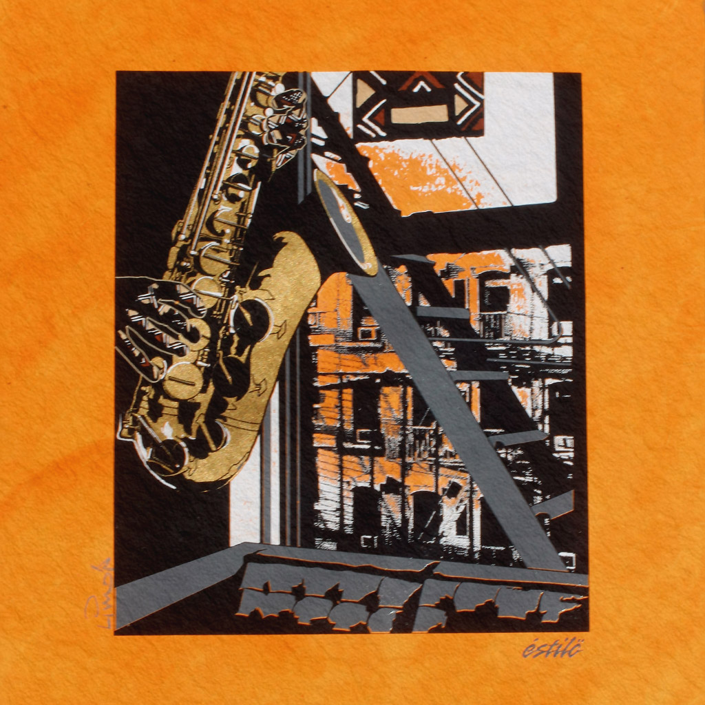 Inner City Saxophone Art Print on Paper, Gold - Image 8