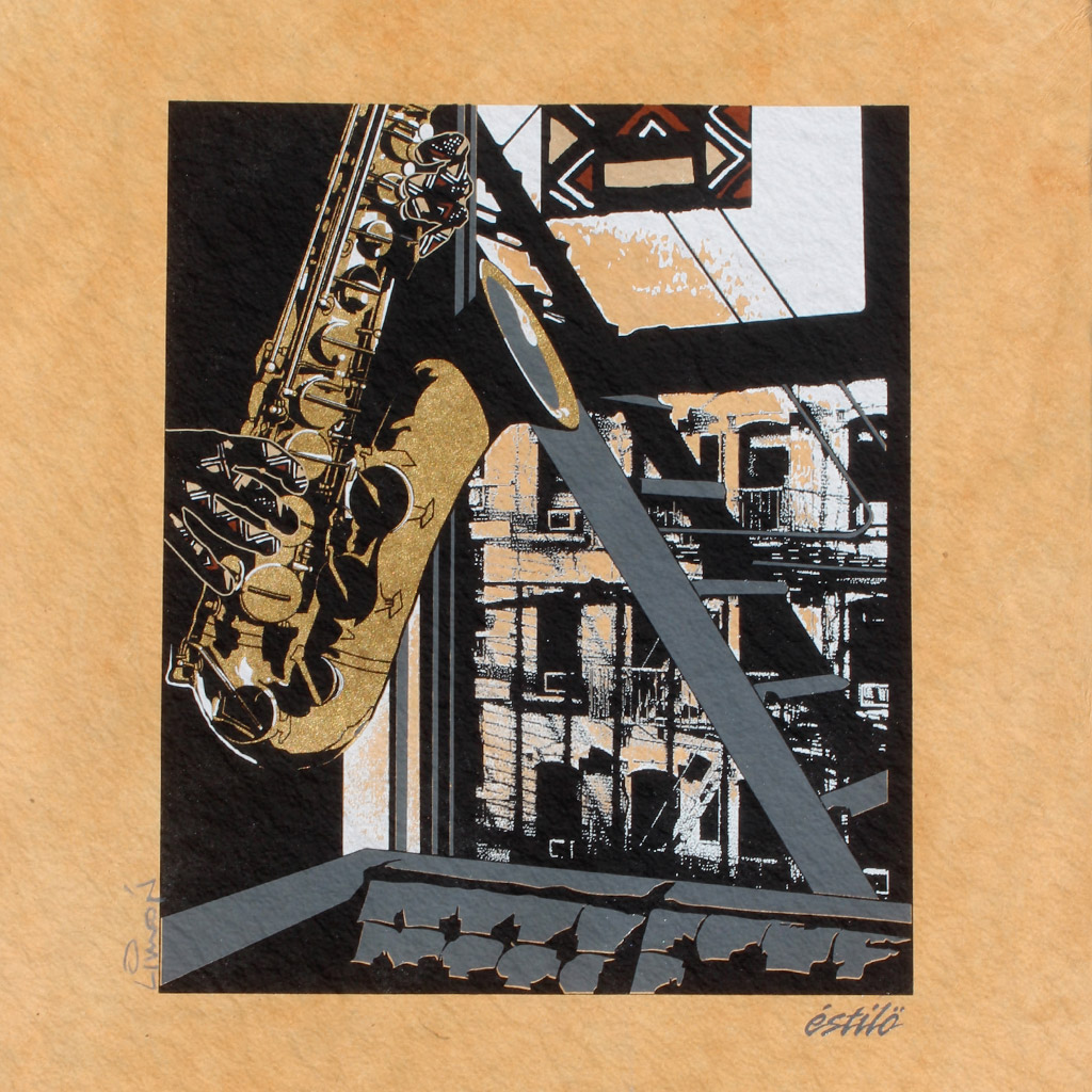 Inner City Saxophone Art Print on Paper, Gold - Image 4