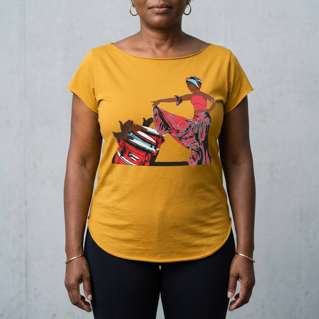 Afro Puerto Rican Bomba Cut Boat Neck T-shirt - Image 7
