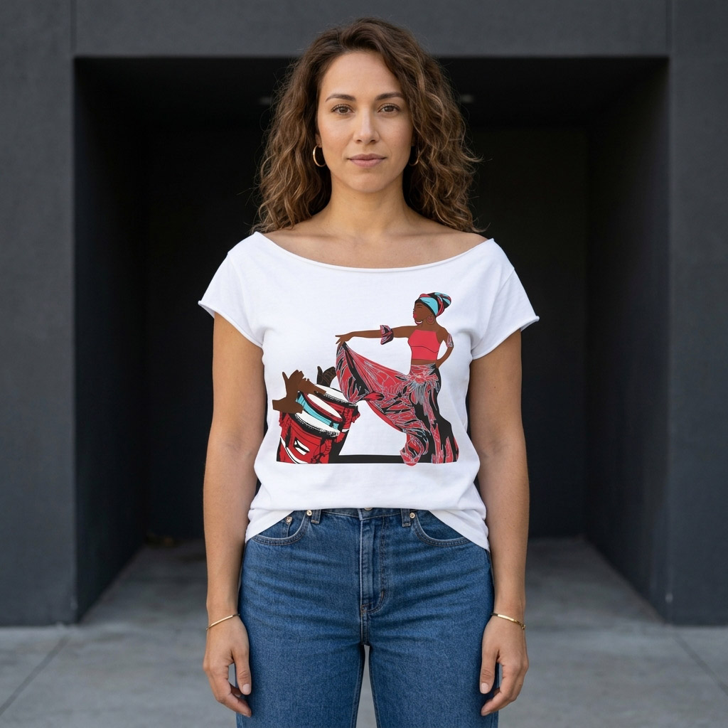 Afro Puerto Rican Bomba Cut Boat Neck T-shirt - Image 4